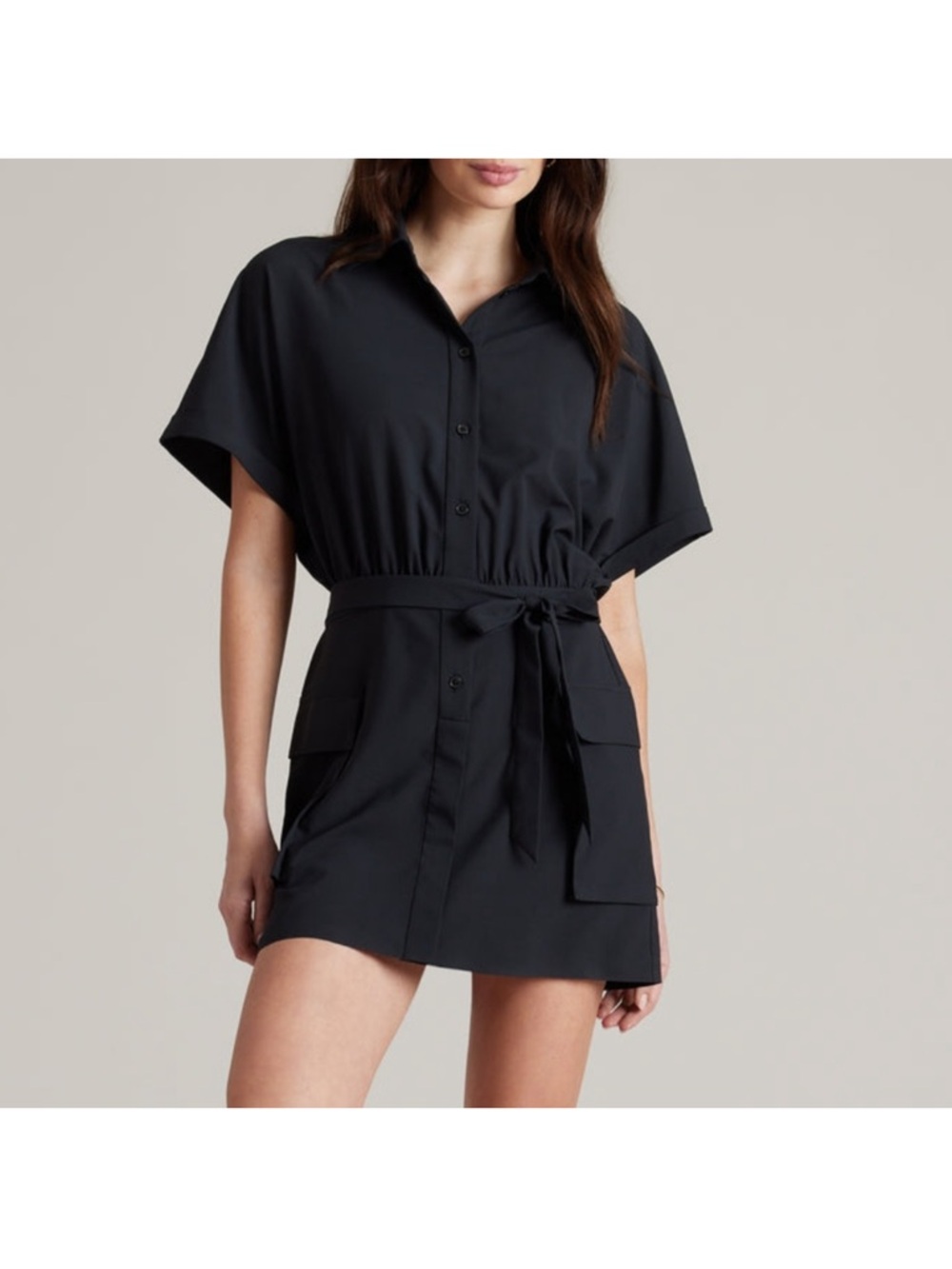 Rhone Mirage Button-Up Shirt Mini Dress, Black, Size Small